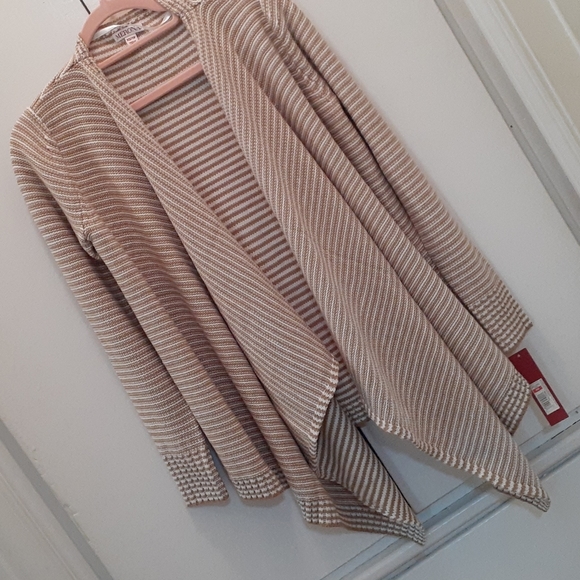 Merona Chunky‎ Layering Tan/White striped Cardigan NWT - #802CP7 - Picture 1 of 9